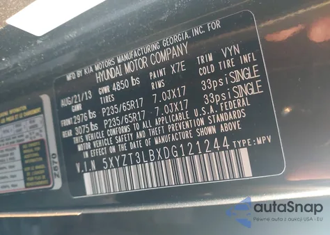 2013 Hyundai Santa Fe Sport из США, поврежденный, VIN 5XYZT3LBXDG121244